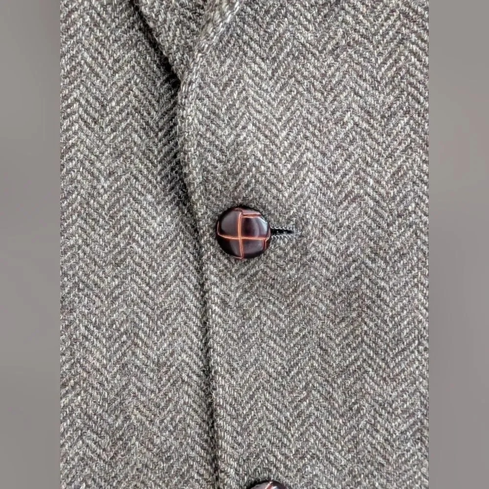 Vintage Neil Martin Gray Wool Herringbone Blazer 44R Dark Academia Aesthetic Men